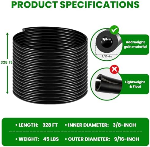 Self Sinking Aeration Hose, 3/8 inch 328 Feet Weighted Pond Aerator Hose Kit with 4 Stainless Steel Hose Clamps and 4 Copper Menders Use for Aquaculture,Garden,Pond (328ft) - Image 4