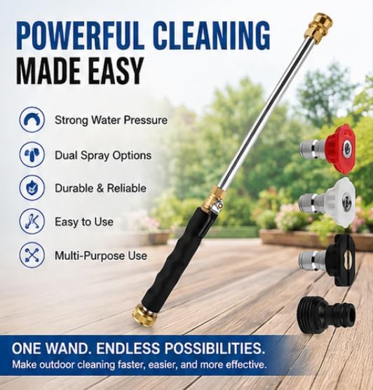 High Pressure Power Washer Wand for Garden Hose - 2026 Upgraded Water Jet Nozzle with 3 Spray Tips, Heavy Duty Brass Connector for Car Wash, Patio, Driveway, and Deck Cleaning (2pcs) - Image 6