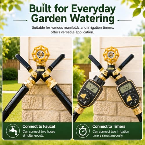 Garden Hose Splitter 2 Way Heavy Duty, Metal Body Water Hose Splitter with Shut-Off Valve, Full Flow Hose Bib Splitter, 3/4'' GHT Y Hose Connector For Outdoor Spigot Faucet - Image 5