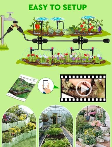 250FT Drip Irrigation System for Garden - 50FT 1/2" Main Tube & 200FT 1/4" Branch Tubing, Brass Splitter, Quick Connect Design, Perfect for Outdoor Plants, Raised Beds, Greenhouses - Image 6