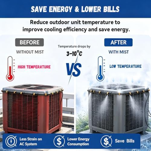 Ac Condenser Ac Mister Cooling System Kit, Anti Clog Design with Filter Mist System, Uniform Fine Mist Hose Misters Ideal for Sun Exposed Condensers - Image 2