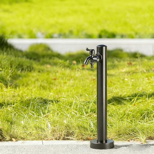 Garden Water Column Vertical Square 304 Stainless Steel with Double Faucet Antifreeze Freestanding Garden Hose Holder for Patio Backyard(Black B,Low-Cut) by ZUGIATP