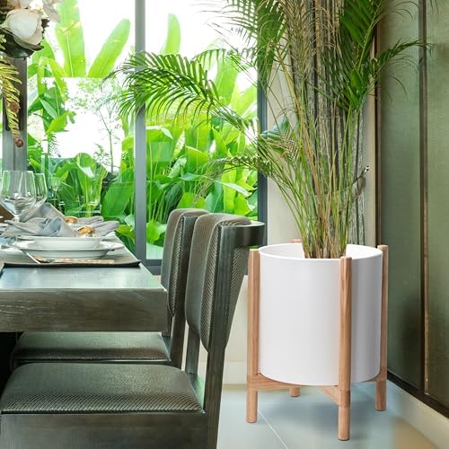 D'vine Dev Plastic Pot with Natural Wood Stand, White, 16 in, 55-C-Y-1 - Image 6