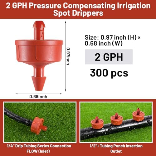 300pcs 2 GPH Pressure Compensating Drippers for Drip Irrigation - Image 2