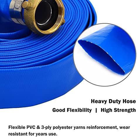 DAVCO 1.25" ID x 25 ft Pool Backwash Hose, Heavy Duty Reinforced Blue PVC Lay Flat Water Discharge Pump Hoses For Swimming Drain Pools and Clean Filters, With Aluminum Pin Lug Fittings - Image 4