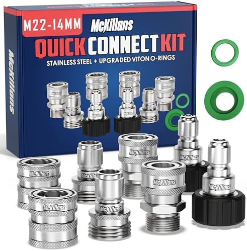 McKillans® M22-14mm Pressure Washer Quick Connect Kit, M22-14mm to 3/8" Male Female Quick Disconnect Kit for Power Washer (Stainless Steel) by McKillans