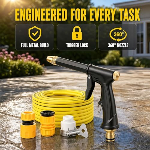Multifunctional Car Wash Tool, Heavy Duty Adjustable Twist Hose Nozzle Jet Sweeper Nozzle, Powerful High-Pressure Home Car Wash & Garden Sprayer (Set C（with 5m Hose) - Image 5
