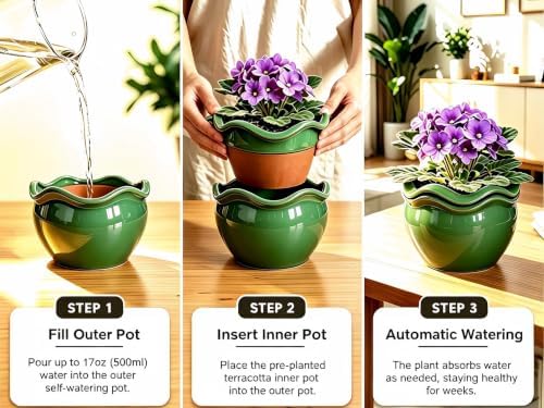 Self-Watering Ceramic Pot for African Violet Indoor Plants - Image 4