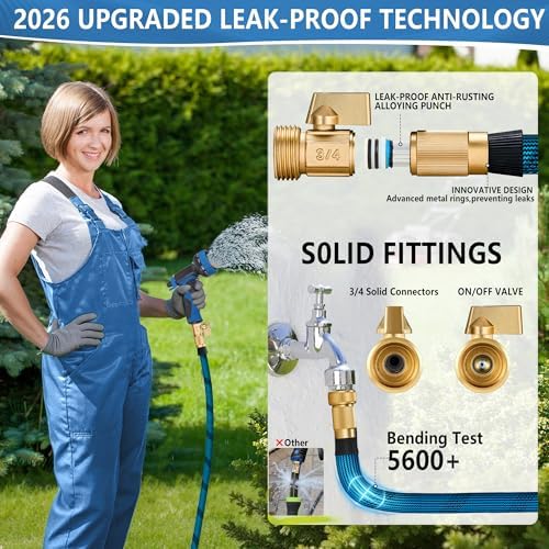 100FT Garden Hose, Lightweight Flexible Water Hose, 5/8" Kink Free Leak Proof Hose, Heavy Duty 96-Layer Woven with 3/4" Brass Fittings, 10 Function Nozzle for Yard Lawn Outdoor Car Wash(BlueBlack) - Image 5