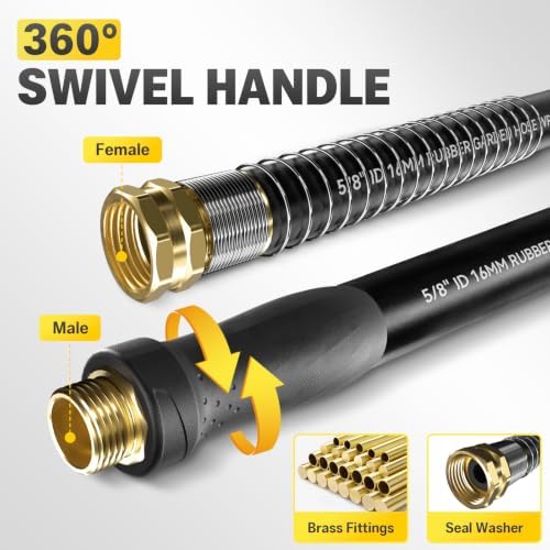 Heavy Duty Garden Hose 25ft, 5/8" Rubber Hose Durable 4 Layer Construction - Image 5