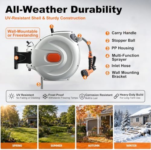 Retractable Hose Reel Wall Mount Auto Rewind with Nozzle - Image 6