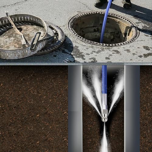 Sewer Jetter Kit for Pressure Washer, 150FT High Pressure Water Hose with 1/4 Inch NPT, 5800PSI Drain Cleaner Hose, Orifice 4.0, 4.5, 5.5 Button Nose and Rotating Sewer Jetting Nozzle - Image 5