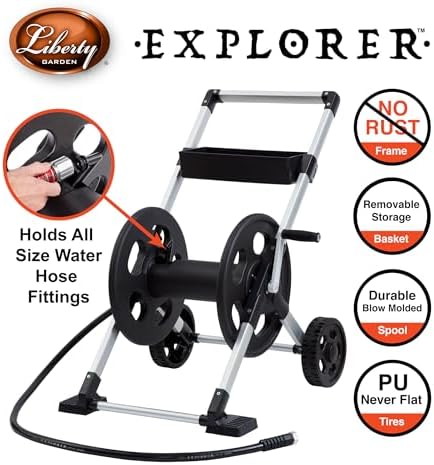 Liberty Garden 304 Explorer Two Wheel Hose Reel Cart, Aluminum, Holds 250-feet of 5/8" Hose, Silver/Black - Image 4