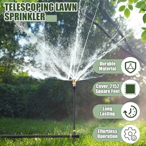 Funnymoom 2 Pack 3-arm Rotating Telescoping Sprinkler 360 Degree Swivel Garden Sprinkler High Rise Lawn with Step Base up to 41.7 Inch for Large Area Coverage (Black) - Image 6