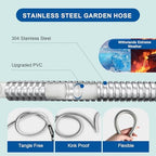 Metal Garden Hose 25 Ft Flexible Stainless Steel Garden Hose Lightweight, Heavy Duty Water Hose With High Pressure Hose Nozzle Sprayer for Garden, Lawn(25 FT) - Image 2