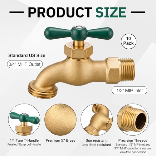 VIHOSE 10 Pack Outdoor Spigot Hose Bib 1/2" MIP X 3/4" MHT,Green - Image 2