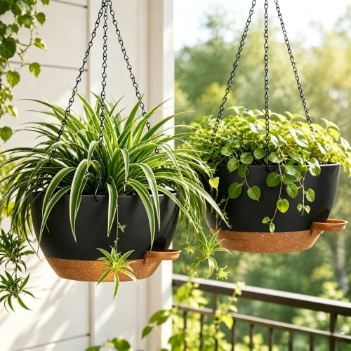 12" Self Watering Hanging Planters with Chains, Black Brown，2 Pack - Image 5