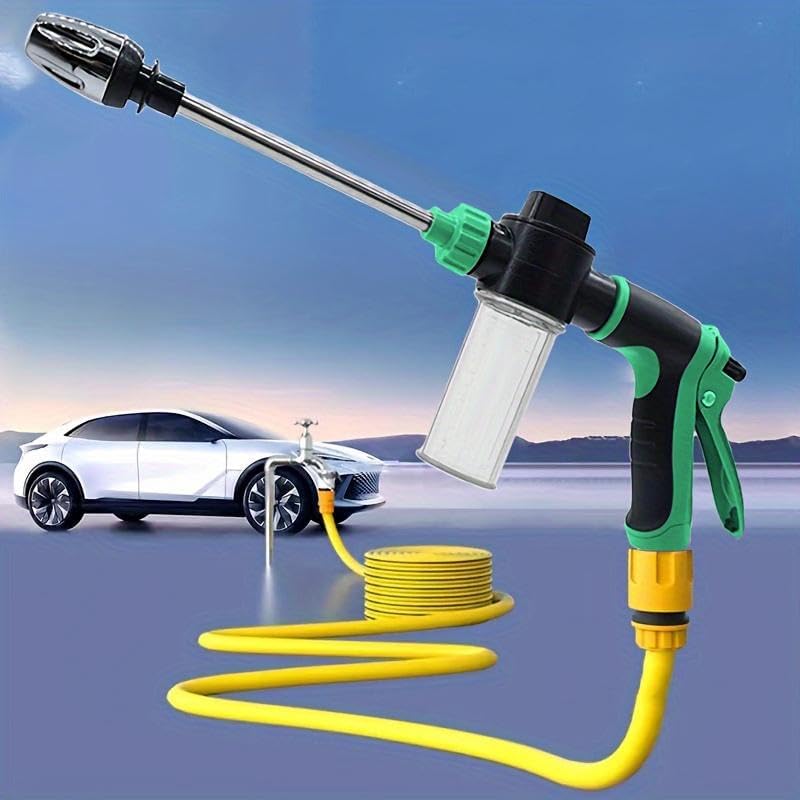 High Pressure Spray Gun & Foam Cannon 2-in-1-360° Adjustable Nozzle, Fits 3/4" US Garden Hose, for Car Washing, Pet Bathing, Yard Cleaning (Effortless Trigger Design) (green nozzle (without hose)) by Unknown