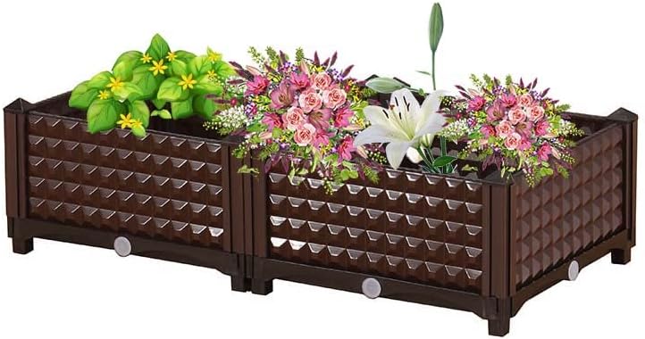 YSUEFIJO Raised Garden Bed, Outdoor Planter Box with Water Design & Drainage Holes, Vegetable Flowers Planting Raised Container, Garden Bed Kit for Backyard/Patio/Gardener by WELCOMETOYSUEFIJO