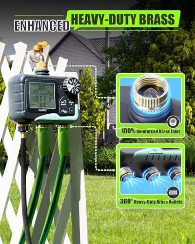 RAINPOINT 2027 V2 Upgrade 3 Zone Water Timer, Solid Brass Inlet & Outlet, IP65 Waterproof, 3 Independent Schedules, Rain Delay, Manual & Automatic Irrigation for Garden Yard Lawn Greenhouse - Image 2