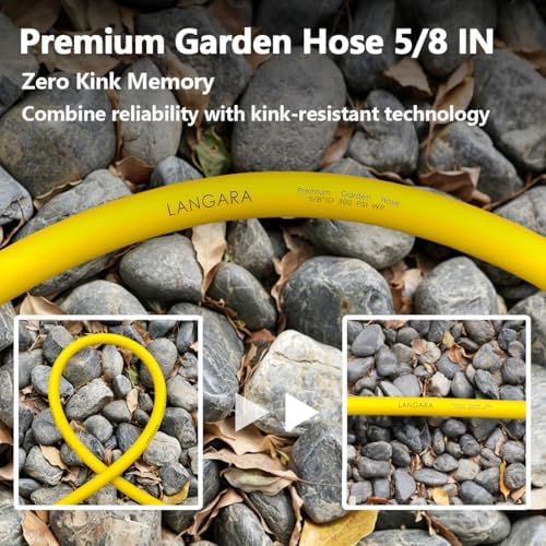 Heavy Duty Premium Garden Hose 100ft x 5/8", 300PSI Working, 1000PSI Burst, Hybrid Rubber Water Hose with Transparent Swivel Handle - Hot/Cold Water Five Layered Braiding with Brass fittings (Yellow) - Image 4
