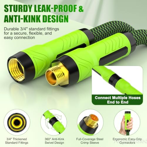 NON-EXPANDABLE Garden Hose 50ft x5/8'', Heavy Duty Flexible Water Hose with 10-Function Sprayer, Lightweight, Leak Proof, Durable Fabric Skin, Pressure Resistant for Yard, Outdoor - Image 4
