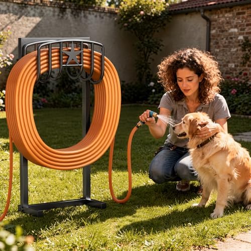 Garden Hose Holder, Heavy Duty Freestanding Metal Stand, 165FT Garden Hose Storage with 4-Spike Stable Base, Rustproof Water Hose Holder for Outdoor Yard Lawn Garden Black - Image 6