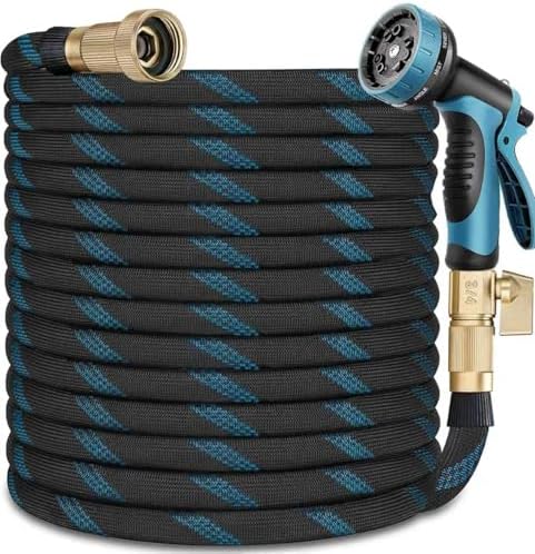 Garden Hose 50 ft, Leak Proof, Kink-Free Water Hose with 10 Function Spray Nozzle, Lightweight, Flexible, Fabric Portable Hose for Gardening, Blue by Unknown
