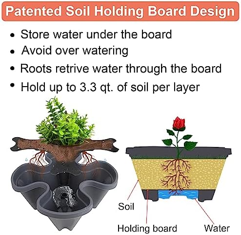 DUNCHATY Stackable Planter, Vertical Garden Planter with Wheels and Tools, Self Watering Strawberry Planter Indoor/Outdoor 7 Tier Herb Planter Pots for Growing Vegetables and Succulents, Dark Gray - Image 4