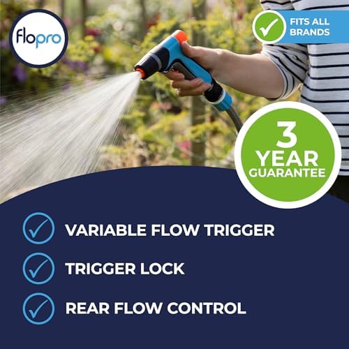 FLO-PRO - Jet Spray Gun: 3 x patterns jet, fill & cone. Hose gun includes trigger with lock & flow control. Garden hose spray gun attachment ideal for everyday use & cleaning. Fits all brands - Image 3