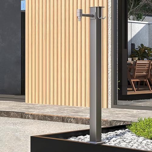 Vertical Garden Faucet Column for Outdoor, Heavy Duty Steel Hose Holder with 15M Spray Gun & Hooks - Free Standing Tap Water Fountain Stand for Villa Courtyard Watering, Floor Mounted by Unknown