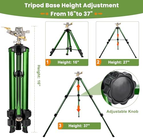 Pattiumo 2 Pack Lawn Sprinklers for Yard - 360° Tripod Sprinklers for Yard Large Area - Heavy Duty with 3/4 Inch Connector and Extension Legs - Flip Locks - Image 4