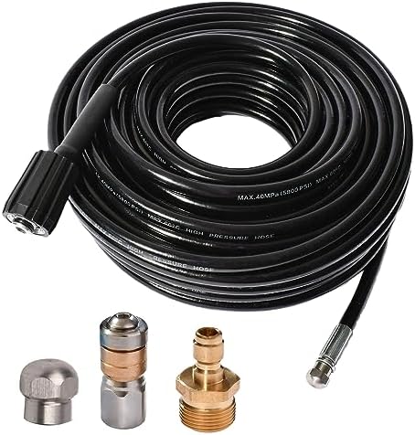 50FT 5800 PSI Pressure Washer Hose Jetter Nozzles Kit 1/8”NPT Sewer Drain Rotating Quick Connect Nozzle Button Nose With M22-14/15mm Double Rod Thread Brass Replacement by XiangXu