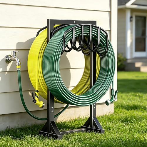 HeroicLion Garden Hose Holder Holds 2 x 151FT Hoses, Heavy-Duty Metal Freestanding Hose Stand Hanger with Stable Base, Rustproof Double Water Hose Holders for Outside Yard Lawn Farm, Black by HeroicLion