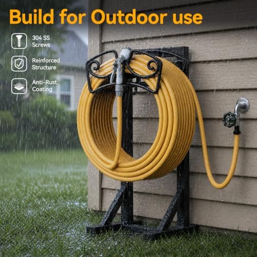Garden Hose Holder Stand, Freestanding Metal Water Hose Storage Rack with Hooks for Outside Yard Lawn, Heavy Duty - Image 4
