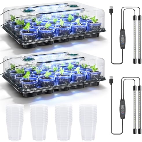 homenote 2 Pack Seed Starter Trays with Grow Lights and 40 3 Inch Pots by HOMENOTE