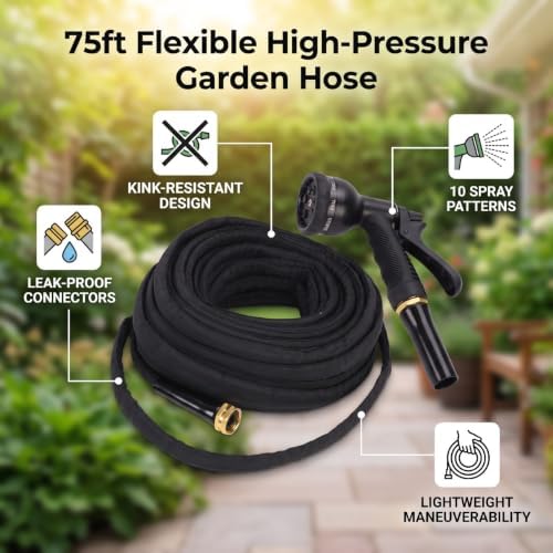 Asixxsix 75ft Garden Hose with 10 Function Nozzle, No Kinking - Image 4