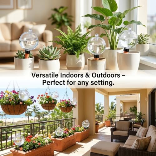 Plant Self Watering Globes with Terracotta Spikes, 17 oz Upgraded Plastic Water Bulbs, Slow Release Plant Watering Devices for Indoor & Outdoor Vacation Plant Care, Water Spikes Stakes (4 Pack) - Image 5