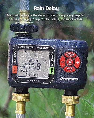 DEWENWILS 2-Zone Hose Timer with Rain Delay, Manual & Auto Watering - Image 6