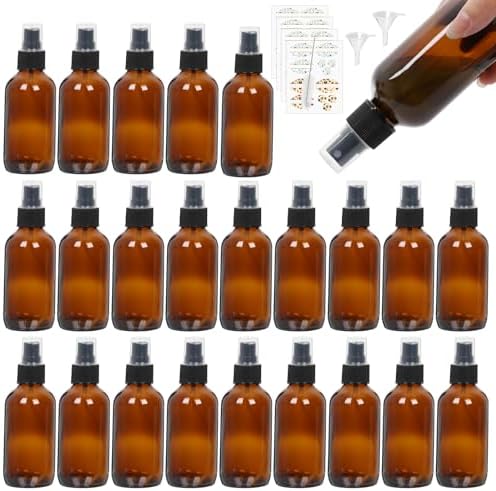 STARSIDE 24-Pack 4oz Amber Glass Spray Bottles with Fine Mist Sprayer by STARSIDE