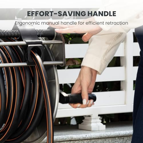 Giraffe Tools Stainless Steel Garden Hose Reel Heavy Duty, Wall/Floor Mounted Stainless Water Hose Reel Retractable with Crank, 150-Feet 5/8" Hose Capacity＆100FT hose - Image 5