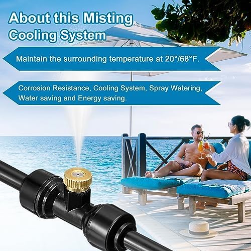 uxcell Misting Cooling System, 75FT(23M) Misting Line +28 Mist Nozzles +3/4" Brass Adapter, Misters for Outside Patio Garden Greenhouse Umbrella - Image 2