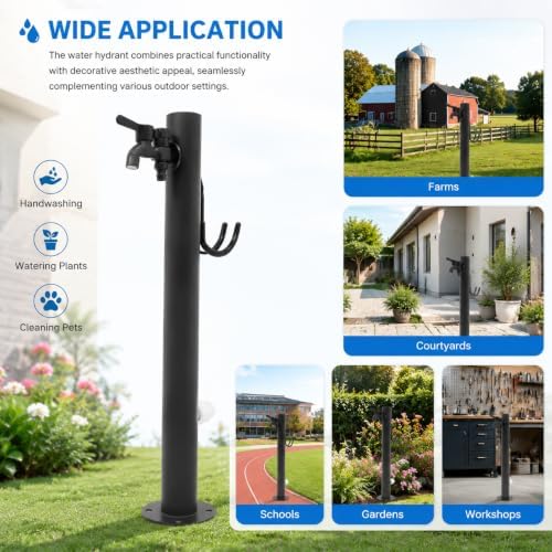 Outdoor Stainless Steel Water Column Garden Water Tap, 23.6in Tall Hose Stand with Side/Bottom Inlet Faucet, Freeze Proof Vertical Water Hydrant for Exterior Patio Backyard Lawn (Round Shape) - Image 5