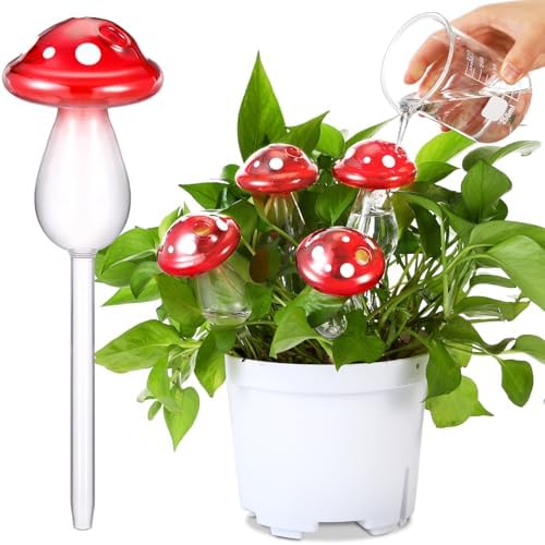 Weysat 4 Pack Glass Self Watering Globes for Indoor Plants Mushroom Watering Devices Bulbs Automatic Plant Waterer Balls Planter Spike for Garden Patio Outdoor Potted Flower Irrigation by Weysat