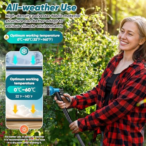 Garden Hose 100FT Non-Expanding, Lightweight Hose With 10-Function Nozzle, Leak-Proof No-Knot, Easy to Carry, Wear-Resistant, Sturdy 3/4GHT Flexible Water Hose for Outdoor (Black with Nozzle) - Image 6