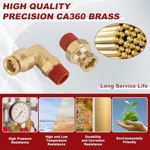 3/8" Tube x 1/4" NPT Male Straight & Elbow Brass Air Fittings Kit, 30PCS - Image 2