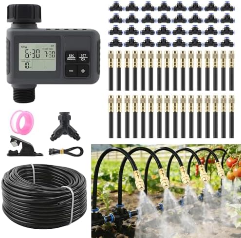 200FT Automatic Drip Irrigation Kits with Water Timer 360° Bendable Spray by AILOOCEDI