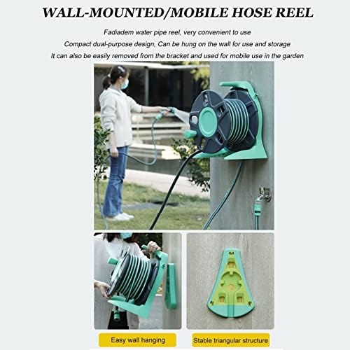 Retractable Garden Hose Reel with 1/2-Inch Hose, Wall Mounted/Portable Tote Hose Reel Holder Water Pipe Rack, Includes Heavy-Duty Hoses &Storage Shelf and Nozzles, for Gardening Car Cleaning Waterin - Image 3