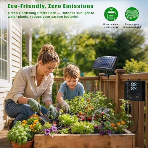 Vacation Plant Waterer, Solar Drip Irrigation System for 15 Pots with Auto Watering While Away on Trip or Business, 49FT Hose, Low Water Buzzer & Split Panel, for Garden Balcony Greenhouse - Image 5