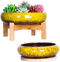 Succulent Pots, 7.3/10 Inch Bonsai Pots with Trays, Large Succulent Planter by ARTKETTY